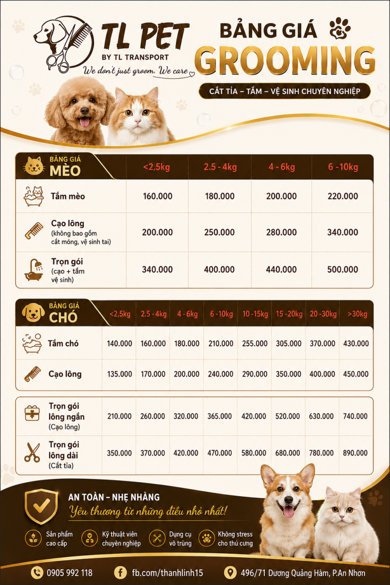 Bảng giá dịch vụ cắt tỉa lông chó mèo